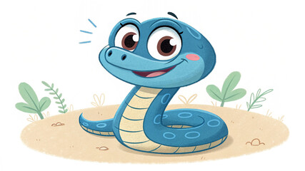 Cartoon snake illustration cute snake drawing blue snake reptile animal character design happy snake smiling