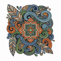 Boho Mandala Vector with Feathers and Swirls
