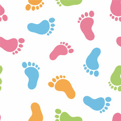 Baby Shower Seamless Pattern with Colorful Footprints

