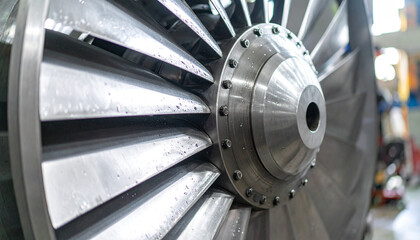 Turbine Wheel: A close-up captures the intricate detail of a turbine wheel. The metal gleams, showcasing precision engineering and industrial power. It's a study in mechanical form.