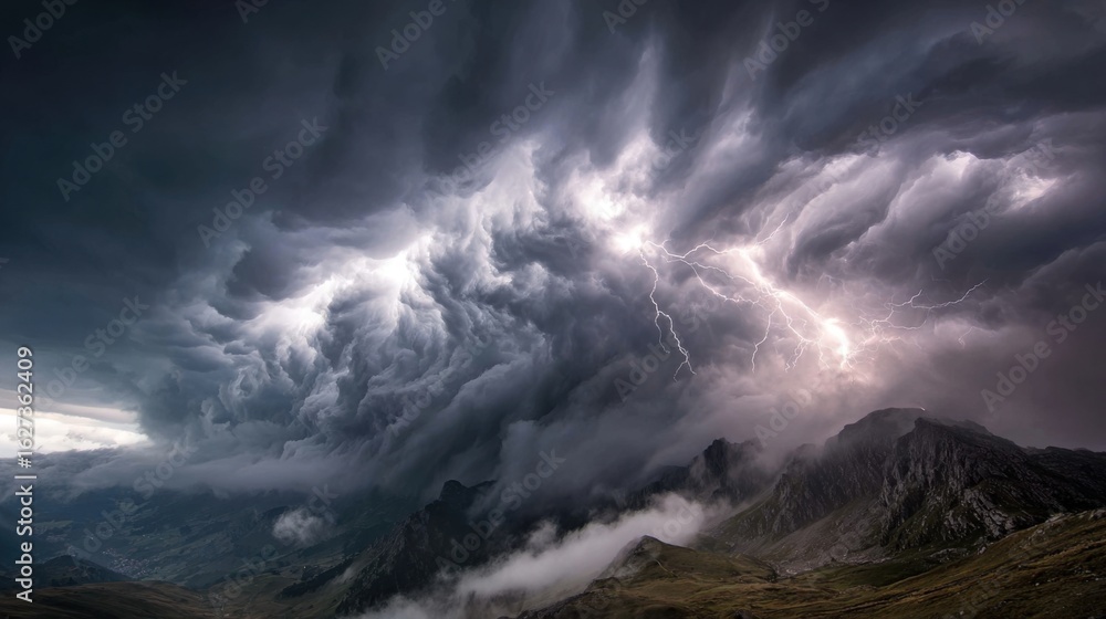Poster a stormy sky with clouds and lightning. scene is intense and dramatic. the idea of the image is that