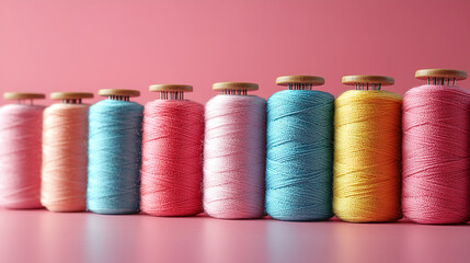 Vibrant sewing threads in bright colors create a cheerful crafting flat lay design