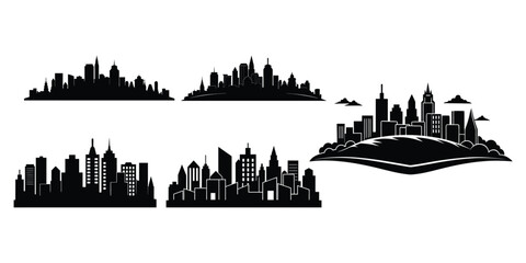 Fototapeta premium Modern city skyline silhouette collection featuring diverse architecture and urban landscapes