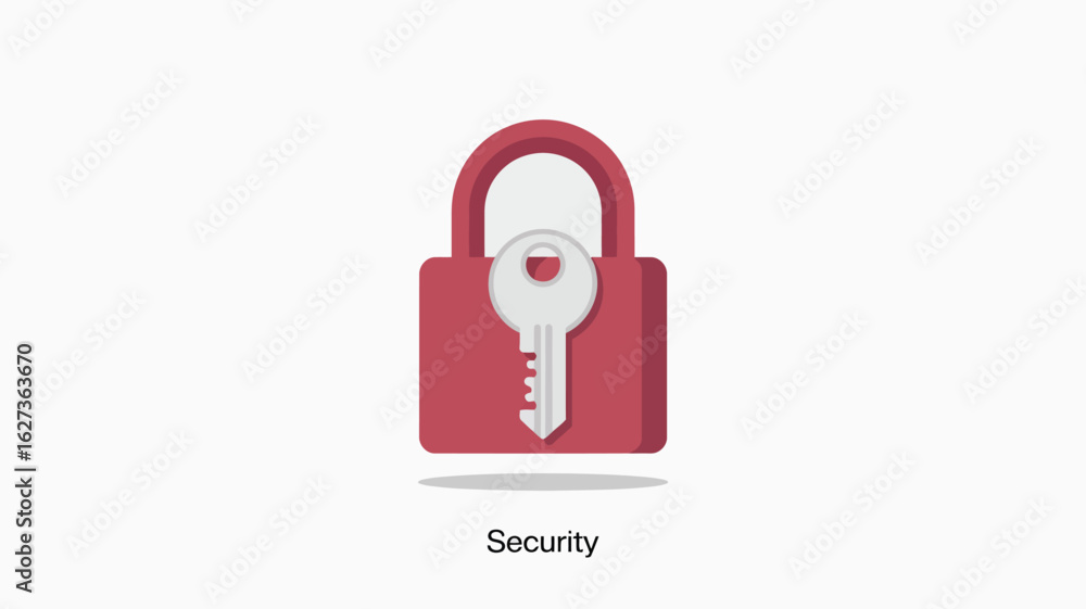 Poster a red padlock with a silver key inserted into the lock on a white background security concept