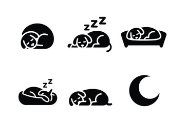 Obraz premium Sleeping dogs and crescent moon icons resting silhouette