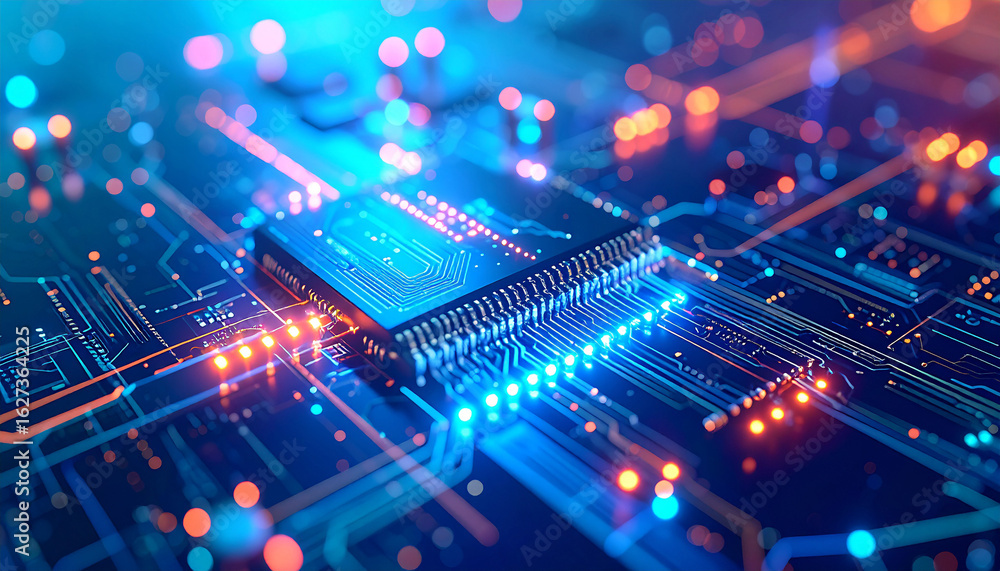 Aufkleber technological marvel: a close-up shot of a sophisticated computer chip embedded on a motherboard, sh