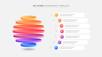 Hierarchy 3D Sphere Circular Seven 7 Layers Modern Business Infographic Design Template