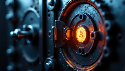 Close-Up of a Secure Vault Lock Mechanism with Neon Glow