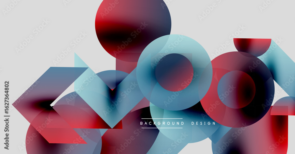 Poster abstract geometric shapes overlap, creating vibrant color gradients. modern design elements suggest 