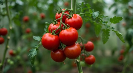 Fototapeta premium Ripe Tomatoes Growing in Garden