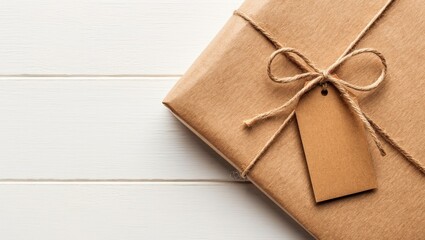 Simple Brown Gift Wrap with Twine Bow and Label: Eco-Friendly and Rustic Packaging