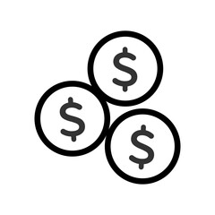 Simple line art vector icon of three dollar coins – minimalist financial symbol for business and economy use
