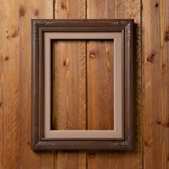 Vintage Wooden Picture Frame on a Rustic Wood Wall: Classic and Timeless D&eacute;cor