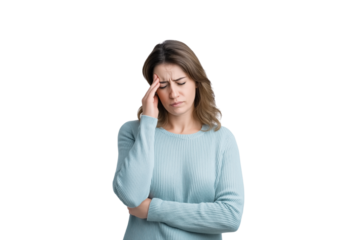 Woman suffering from severe headache> PNG