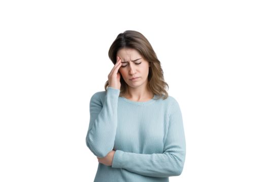 Woman suffering from severe headache> PNG