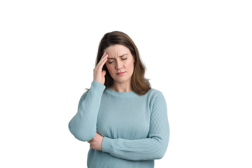 Woman suffering from severe headache> PNG