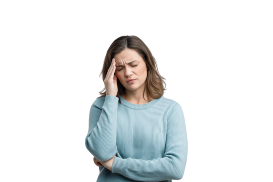 Woman suffering from severe headache> PNG