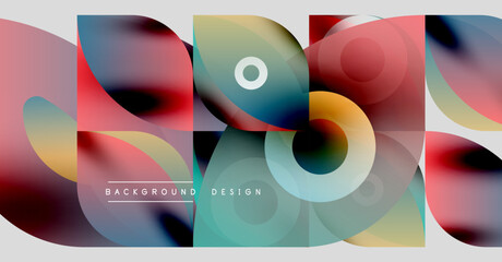 Abstract colorful shapes overlap. Gradient hues create modern design. Text reads background design. Minimalist composition, vibrant palette.