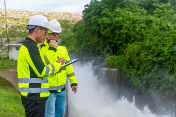 Dam engineers are inspecting the operation of the high-pressure water release station