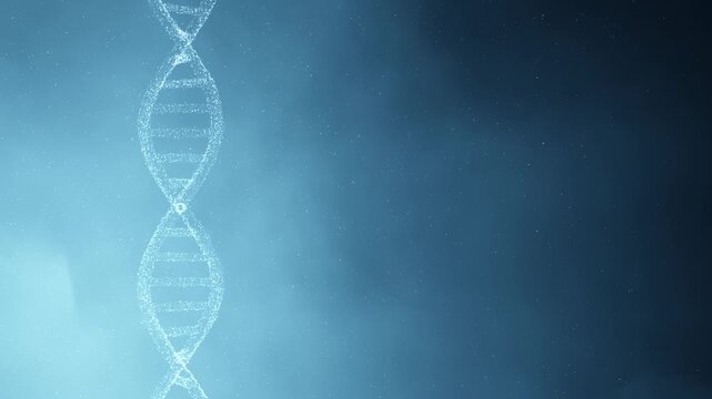 3d dna chain rotation on a white-blue cloud of smoke loop background.