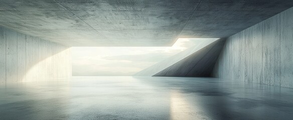 3d render of abstract futuristic modern architecture with empty concrete floor.
