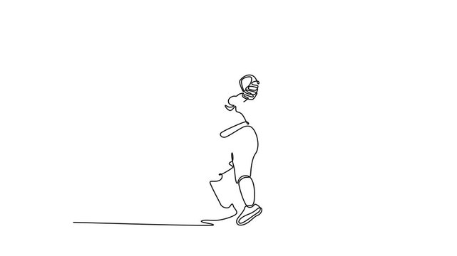 Self drawing animation of single line draw baseball woman athlete focus on competition, pitcher training workout. Female softball player doing pitching challenge. Continuous line. Full length animated