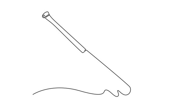 Animated self drawing of continuous line draw wooden baseball bat isolated on white background. Professional softball equipment for exercise, healthy fitness workout. Full length single line animation