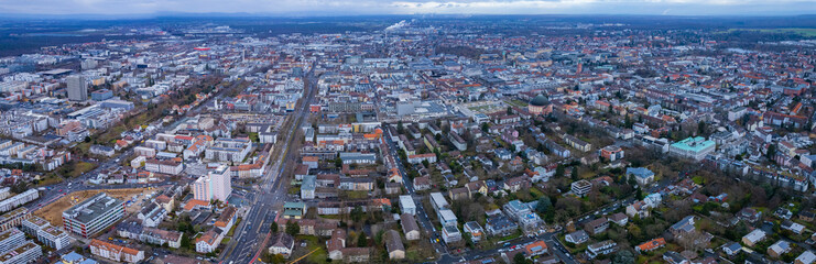Aerial view of the city Darmstadt in Germany. on a cloudy day in autumn