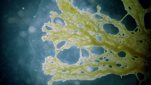 Slime mold plasmodium reaction to light under microscope