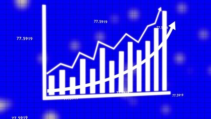 White Bar Chart and Line Graph Showing Upward Trend on Blue Grid Background