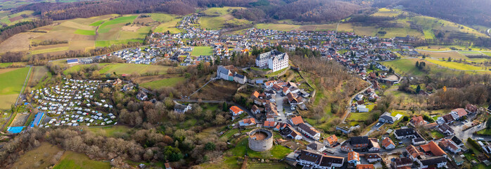 Aerial view of the city Roßdorf in Germany. On a overcast day in Autumn.