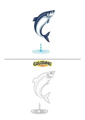 Naklejka premium Cute fish illustration and also coloring drawing.