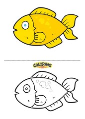 Cute fish illustration and also coloring drawing.