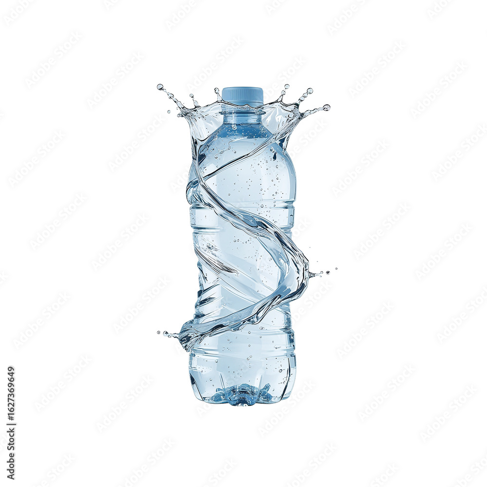 Poster refreshing hydration water bottle with dynamic splash captured on an isolated setting for