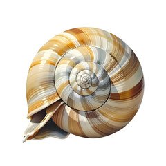 Fototapeta premium Close up of a spiral shell with brown and white stripes isolated on transparent background