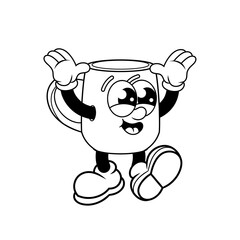 Retro character design of cheerful mug outline