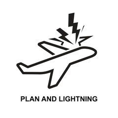 Plane and lightning icon. Lightning strike on an airplane icon isolated on background vector illustration.