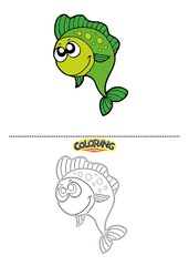 Cute fish illustration and also coloring drawing.