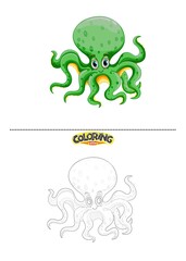 Cute fish illustration and also coloring drawing.