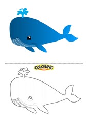 Cute fish illustration and also coloring drawing.