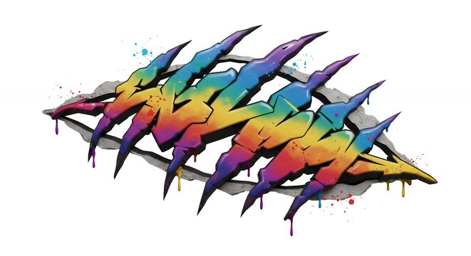 Colorful abstract tear with claw marks and rainbow gradient design