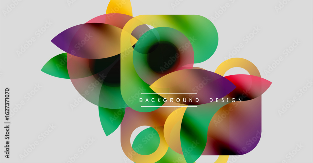 Poster abstract colorful shapes overlap, creating dynamic visual effect. modern design elements present vib