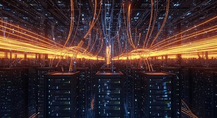 Server Room with Orange and Blue Cables