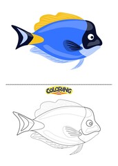 Cute fish illustration and also coloring drawing.
