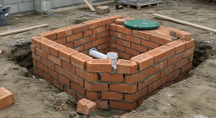 Naklejka premium Brick Septic Tank Construction Outdoor