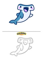 Cute fish illustration and also coloring drawing.