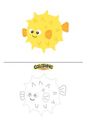 Cute fish illustration and also coloring drawing.