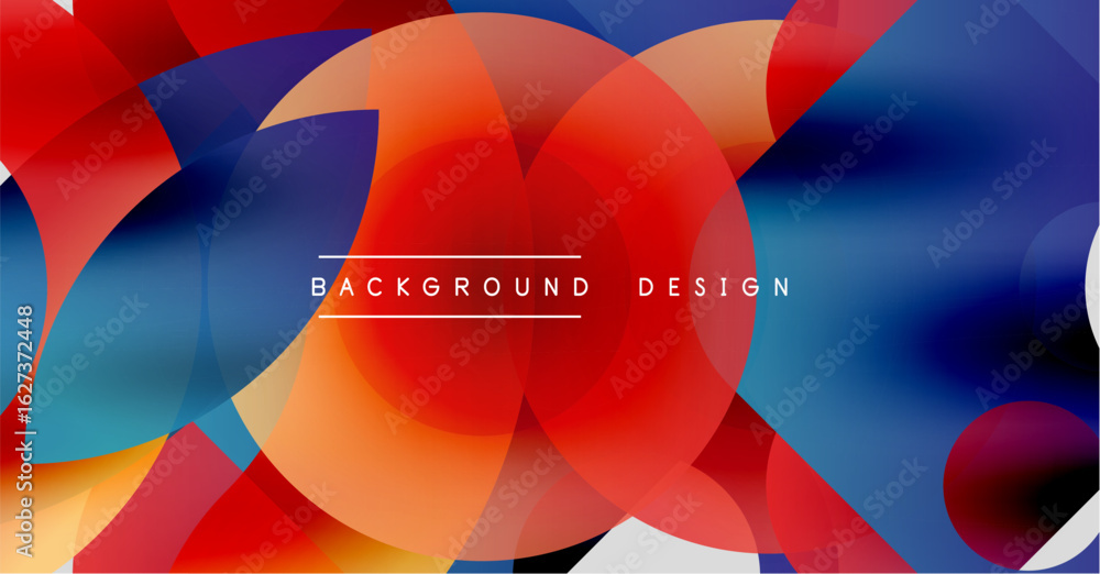 Poster abstract vibrant circles overlap, creating dynamic colorful background. text reads background design