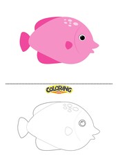 Cute fish illustration and also coloring drawing.