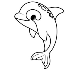 Cute dolphin black doodle outline.
